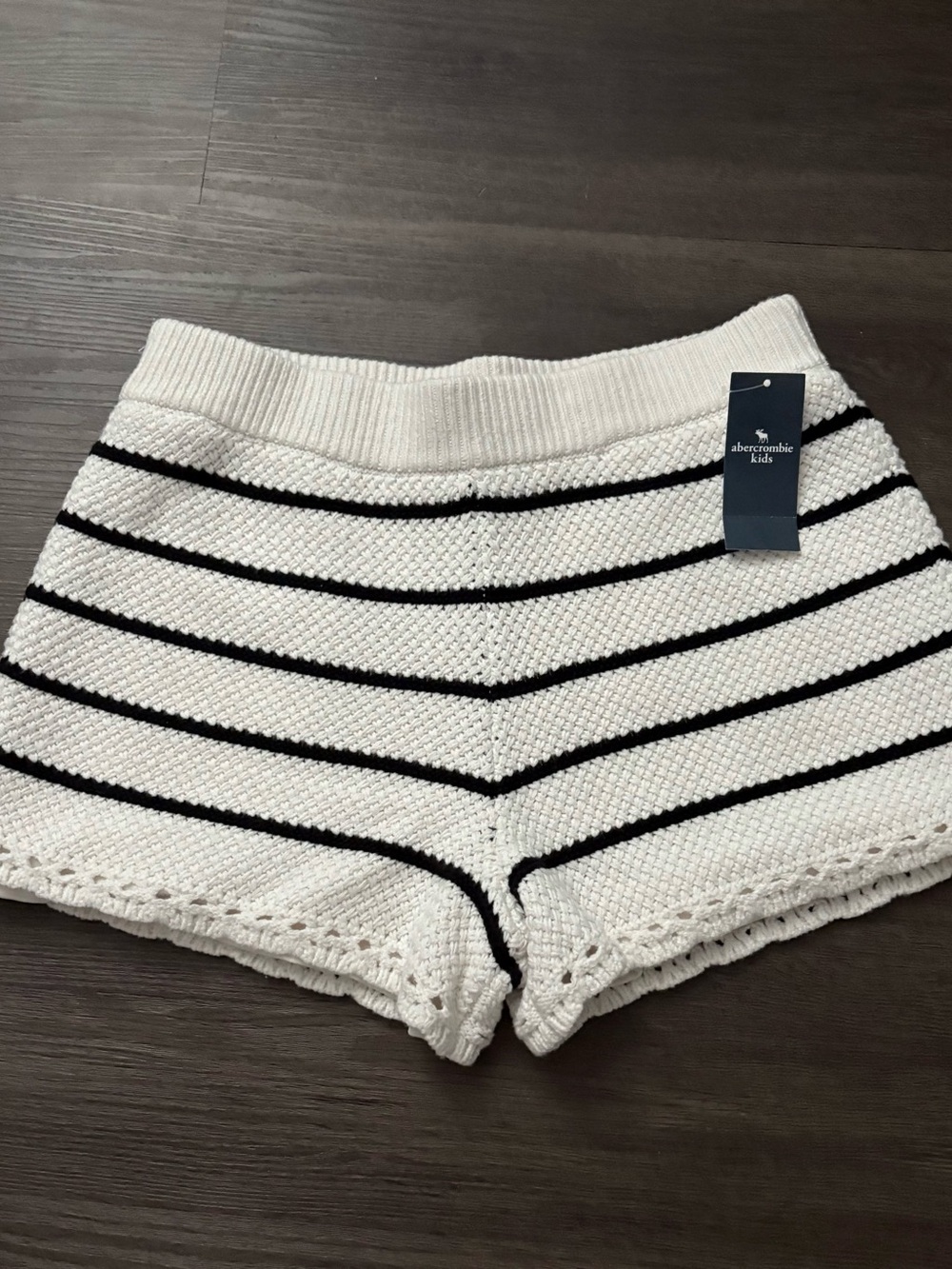 abercrombie kids Cream Knit Shorts with Black Stripes